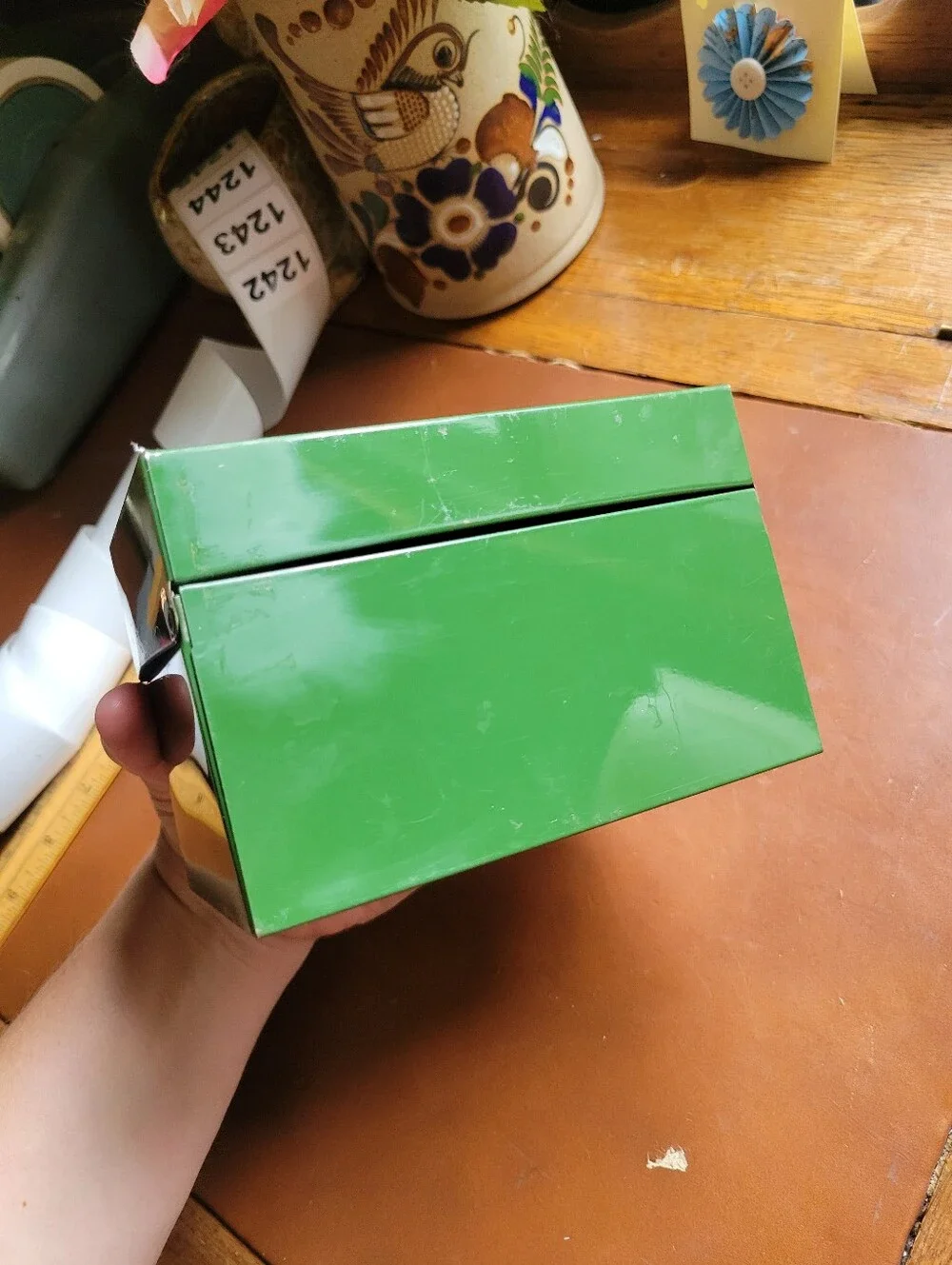 Vintage Mid-Century Green Metal Index Card / Recipe Box